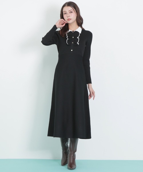 JILL by JILL STUART（ジルバイジルスチュアート）の「◇フリルポロニットワンピース（ワンピース・レディース・グレー/ブラック/ホワイト・FREE）」の19枚目の写真