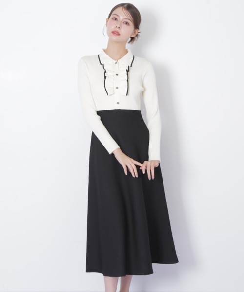 フリル袖 黒 ポロワンピース ◇フリルポロニットワンピース（ワンピース）｜JILL by JILL STUART