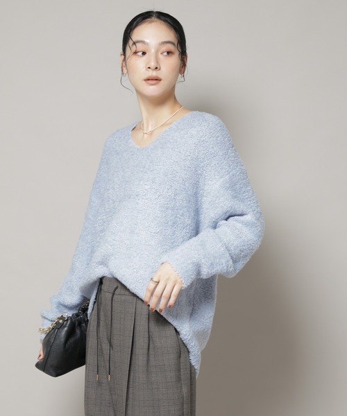 NANO universe（ナノユニバース）の「ウールフェザーVネックニットプルオーバー（ニット/セーター・レディース・オフホワイト/ライトブルー/カーキブラウン・FREE）」の3枚目の写真