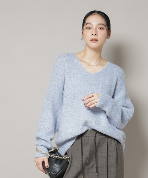 NANO universe（ナノユニバース）の「ウールフェザーVネックニットプルオーバー（ニット/セーター・レディース・オフホワイト/ライトブルー/カーキブラウン・FREE）」の18枚目の写真