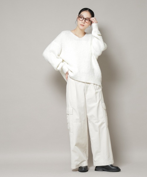 NANO universe（ナノユニバース）の「ウールフェザーVネックニットプルオーバー（ニット/セーター・レディース・オフホワイト/ライトブルー/カーキブラウン・FREE）」の7枚目の写真