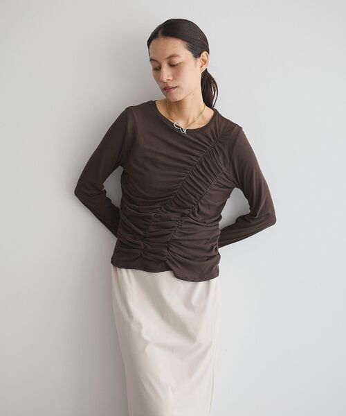 GARAGE OF GOOD CLOTHING（ガレージオブグッドクロージング）の「【日本製】シアーシャーリングプルオーバー（Tシャツ/カットソー・レディース・ブラウン/ホワイト・FREE）」の2枚目の写真