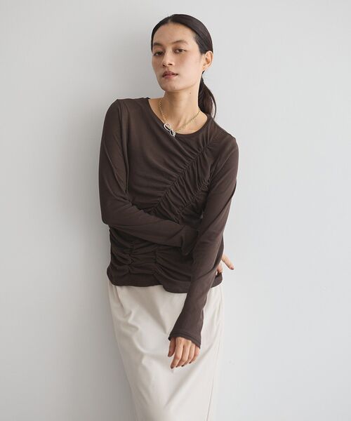 GARAGE OF GOOD CLOTHING（ガレージオブグッドクロージング）の「【日本製】シアーシャーリングプルオーバー（Tシャツ/カットソー・レディース・ブラウン/ホワイト・FREE）」の3枚目の写真