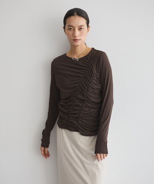 GARAGE OF GOOD CLOTHING（ガレージオブグッドクロージング）の「【日本製】シアーシャーリングプルオーバー（Tシャツ/カットソー・レディース・ブラウン/ホワイト・FREE）」の4枚目の写真