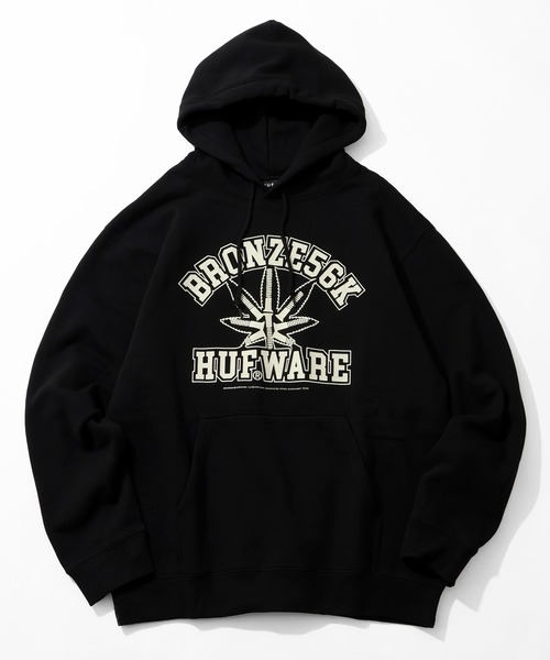 【美品】希少サイズ XXL HUF ハフ プルオーバーパーカー 黒 フロントロゴ セール】【HUF/ハフ】ARCH P/O HOODIE/裏起毛 ロゴプリント プル