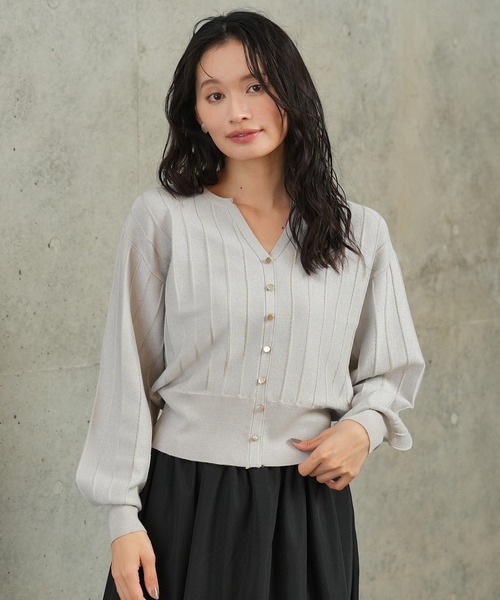 TRUDEA（トルディア）の「地柄ストライプラメニット（ニット/セーター・レディース・グレイッシュブルー/ベージュ/ホワイト/ライトグレー・MEDIUM）」の2枚目の写真