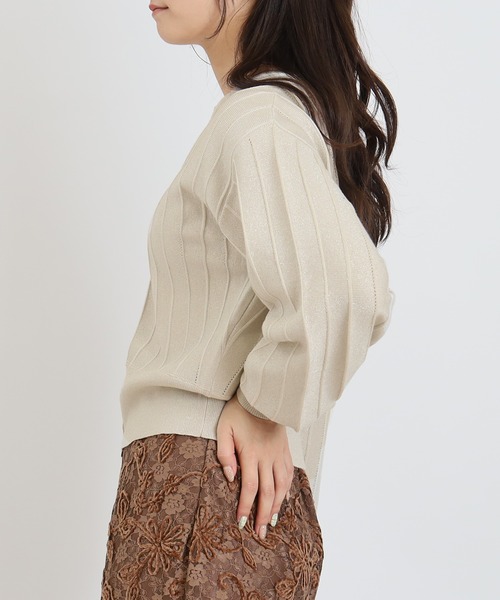 TRUDEA（トルディア）の「地柄ストライプラメニット（ニット/セーター・レディース・グレイッシュブルー/ベージュ/ホワイト/ライトグレー・MEDIUM）」の6枚目の写真