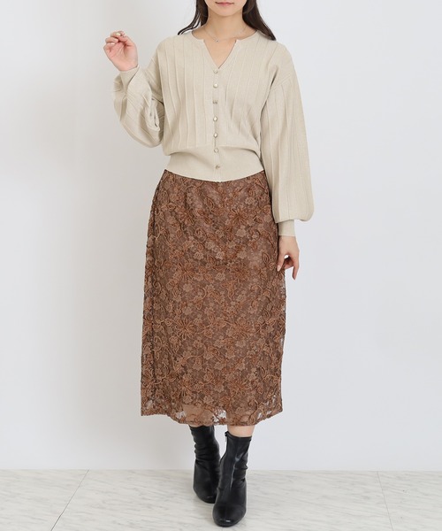 TRUDEA（トルディア）の「地柄ストライプラメニット（ニット/セーター・レディース・グレイッシュブルー/ベージュ/ホワイト/ライトグレー・MEDIUM）」の8枚目の写真