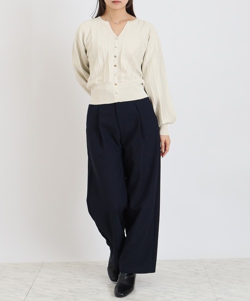 TRUDEA（トルディア）の「地柄ストライプラメニット（ニット/セーター・レディース・グレイッシュブルー/ベージュ/ホワイト/ライトグレー・MEDIUM）」の14枚目の写真