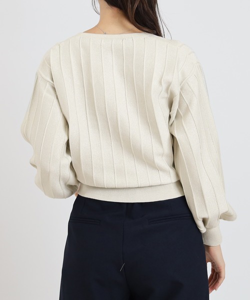 TRUDEA（トルディア）の「地柄ストライプラメニット（ニット/セーター・レディース・グレイッシュブルー/ベージュ/ホワイト/ライトグレー・MEDIUM）」の13枚目の写真