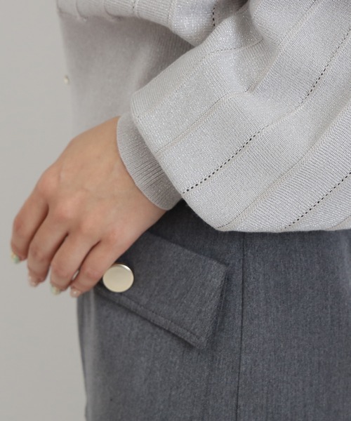 TRUDEA（トルディア）の「地柄ストライプラメニット（ニット/セーター・レディース・グレイッシュブルー/ベージュ/ホワイト/ライトグレー・MEDIUM）」の18枚目の写真