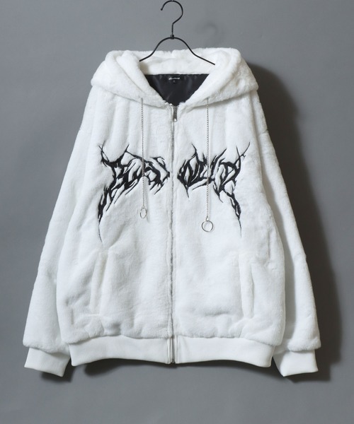 セール】Darkness Design Fur Zip Hoodie with Devil's Horn