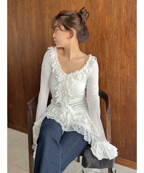 SNIDEL（スナイデル）の「ティアードフリルカットソープルオーバー（Tシャツ/カットソー・レディース・ホワイト/ミント/グレー・F）」の12枚目の写真