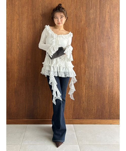 SNIDEL（スナイデル）の「ティアードフリルカットソープルオーバー（Tシャツ/カットソー・レディース・ホワイト/ミント/グレー・F）」の13枚目の写真