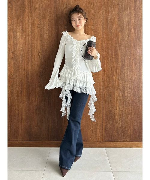 SNIDEL（スナイデル）の「ティアードフリルカットソープルオーバー（Tシャツ/カットソー・レディース・ホワイト/ミント/グレー・F）」の14枚目の写真