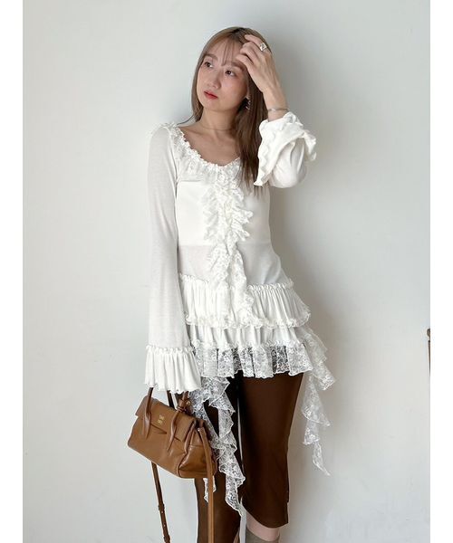 SNIDEL（スナイデル）の「ティアードフリルカットソープルオーバー（Tシャツ/カットソー・レディース・ホワイト/ミント/グレー・F）」の17枚目の写真