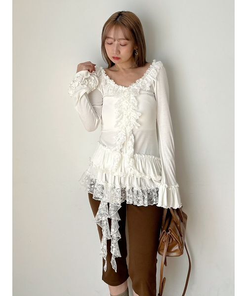 SNIDEL（スナイデル）の「ティアードフリルカットソープルオーバー（Tシャツ/カットソー・レディース・ホワイト/ミント/グレー・F）」の18枚目の写真