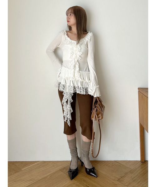 SNIDEL（スナイデル）の「ティアードフリルカットソープルオーバー（Tシャツ/カットソー・レディース・ホワイト/ミント/グレー・F）」の19枚目の写真