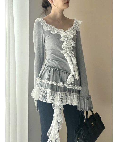 ティアードフリルカットソープルオーバー ¥14,960税込→13.000 ティアードフリルカットソープルオーバー（Tシャツ/カットソー