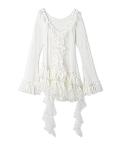 SNIDEL（スナイデル）の「ティアードフリルカットソープルオーバー（Tシャツ/カットソー・レディース・ホワイト/ミント/グレー・F）」の10枚目の写真