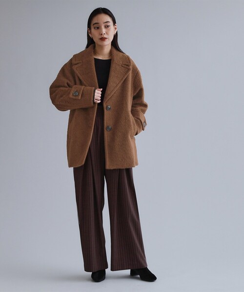 OPAQUE.CLIP（オペークドットクリップ）の「【es】《Mapel／マペル》シャギーミドルコート（チェスターコート・レディース・ナチュラル/ダークブラウン・00）」の4枚目の写真