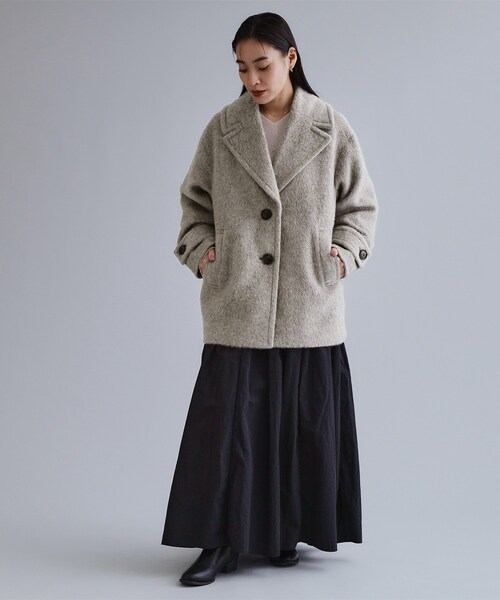 OPAQUE.CLIP（オペークドットクリップ）の「【es】《Mapel／マペル》シャギーミドルコート（チェスターコート・レディース・ナチュラル/ダークブラウン・00）」の8枚目の写真