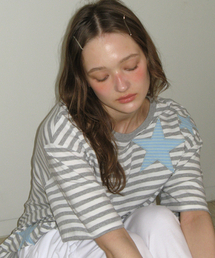 STRIPE STAR APPLIQUE T SHIRT GREY