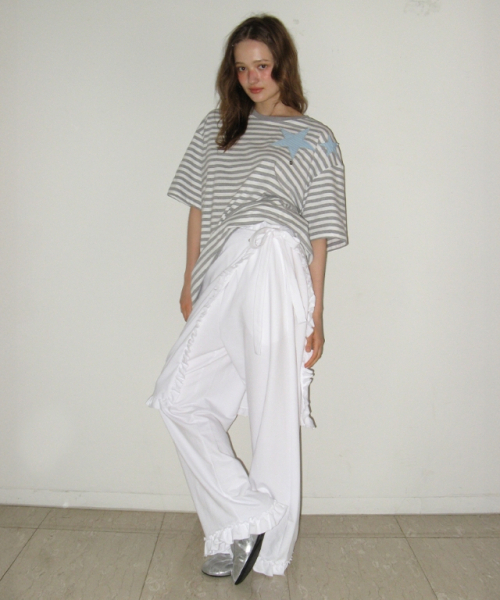 RONRON（ロンロン）の「STRIPE STAR APPLIQUE T SHIRT GREY（Tシャツ/カットソー・レディース・その他・FREE）」の2枚目の写真