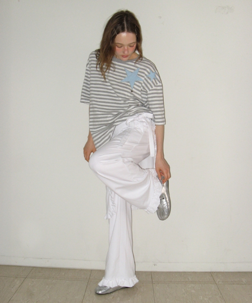 RONRON（ロンロン）の「STRIPE STAR APPLIQUE T SHIRT GREY（Tシャツ/カットソー・レディース・その他・FREE）」の5枚目の写真