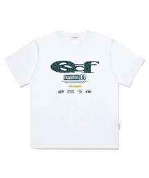 ミントレオパード ESCFロゴコラージュプリントオーバーサイズ半袖Tシャツホワイト