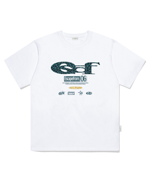 ESCAPEFROM(エスケープフロム)の「ミントレオパード ESCFロゴコラージュプリントオーバーサイズ半袖Tシャツホワイト(Tシャツ/カットソー・レディース・その他・SMALL/MEDIUM/LARGE)」の2枚目の写真