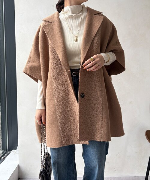 DouDou(ドゥドゥ)の「【WEB限定】リバーシブルボアスライバーポンチョコート(その他アウター・レディース・ベージュ/ブラック・FREE)」の12枚目の写真