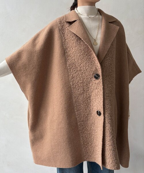 DouDou(ドゥドゥ)の「【WEB限定】リバーシブルボアスライバーポンチョコート(その他アウター・レディース・ベージュ/ブラック・FREE)」の21枚目の写真