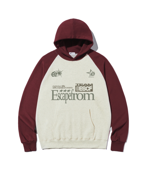 ESCAPEFROM(エスケープフロム)の「ESCF スポーツプリントラグラン配色フードパーカーオートミール(パーカー・レディース・その他・LARGE/MEDIUM)」の2枚目の写真