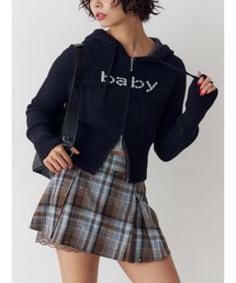 ビジューロゴジップコンパクトニットフーディ