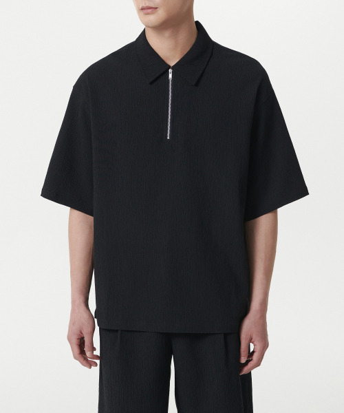 MUSINSA STANDARD（ムシンサスタンダード）の「クリンクルリラックスドハーフジップシャツ[ブラック]（Tシャツ/カットソー・メンズ・その他・MEDIUM/LARGE/X-LARGE/XX-LARGE）」の2枚目の写真