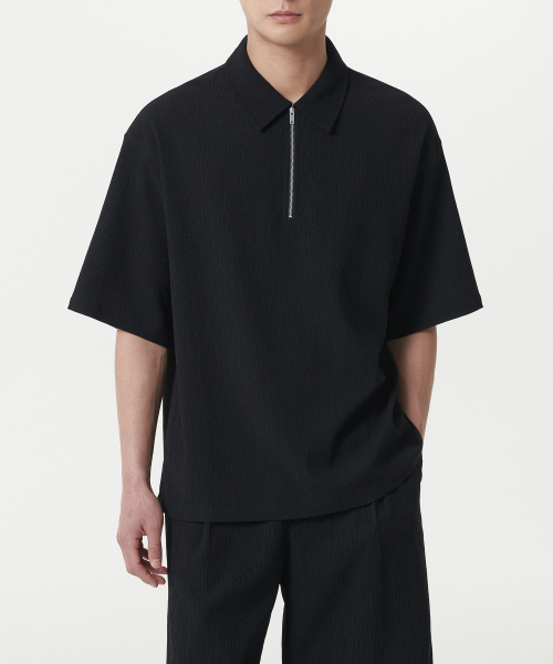 MUSINSA STANDARD（ムシンサスタンダード）の「クリンクルリラックスドハーフジップシャツ[ブラック]（Tシャツ/カットソー・メンズ・その他・MEDIUM/LARGE/X-LARGE/XX-LARGE）」の3枚目の写真