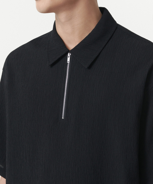 MUSINSA STANDARD（ムシンサスタンダード）の「クリンクルリラックスドハーフジップシャツ[ブラック]（Tシャツ/カットソー・メンズ・その他・MEDIUM/LARGE/X-LARGE/XX-LARGE）」の5枚目の写真
