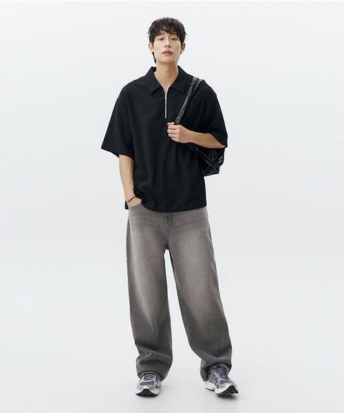 MUSINSA STANDARD（ムシンサスタンダード）の「クリンクルリラックスドハーフジップシャツ[ブラック]（Tシャツ/カットソー・メンズ・その他・MEDIUM/LARGE/X-LARGE/XX-LARGE）」の8枚目の写真