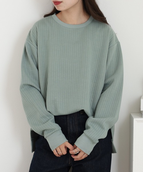 OMNES（オムネス）の「ラインキルトプルオーバー長袖（スウェット・レディース・アイボリー/ライトカーキ・FREE）」の2枚目の写真