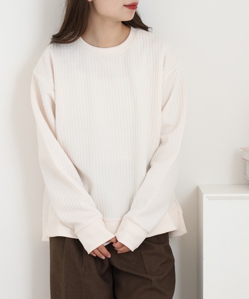 OMNES（オムネス）の「ラインキルトプルオーバー長袖（スウェット・レディース・アイボリー/ライトカーキ・FREE）」の3枚目の写真