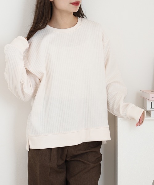 OMNES（オムネス）の「ラインキルトプルオーバー長袖（スウェット・レディース・アイボリー/ライトカーキ・FREE）」の4枚目の写真