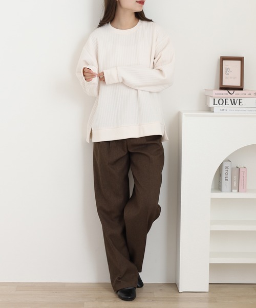 OMNES（オムネス）の「ラインキルトプルオーバー長袖（スウェット・レディース・アイボリー/ライトカーキ・FREE）」の6枚目の写真