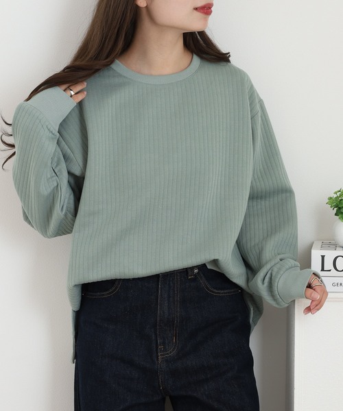 OMNES（オムネス）の「ラインキルトプルオーバー長袖（スウェット・レディース・アイボリー/ライトカーキ・FREE）」の7枚目の写真