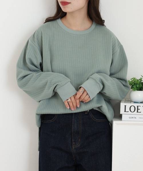 OMNES（オムネス）の「ラインキルトプルオーバー長袖（スウェット・レディース・アイボリー/ライトカーキ・FREE）」の8枚目の写真