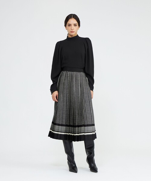 セール】バイカラージオメトリックプリント プリーツスカート