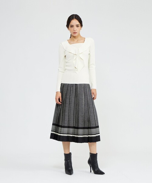 セール】バイカラージオメトリックプリント プリーツスカート