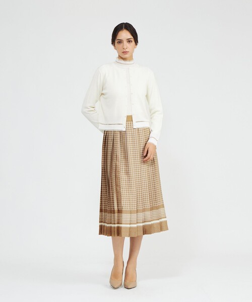 セール】バイカラージオメトリックプリント プリーツスカート