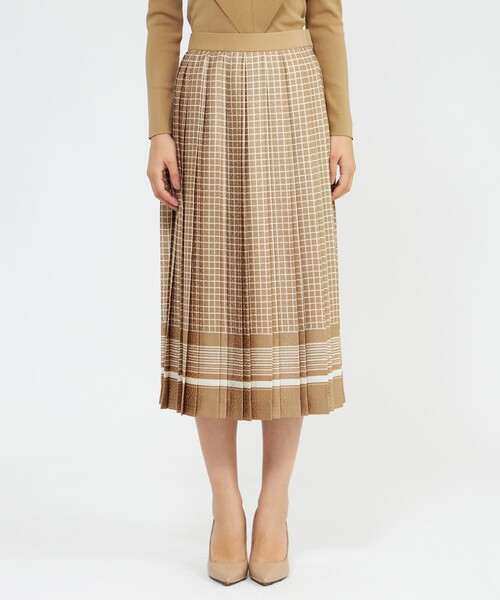 セール】バイカラージオメトリックプリント プリーツスカート