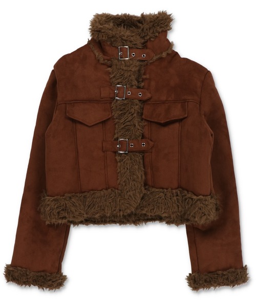 首まであったか☆高見えフェイクムートンジャケット/3ベルト（ムートン